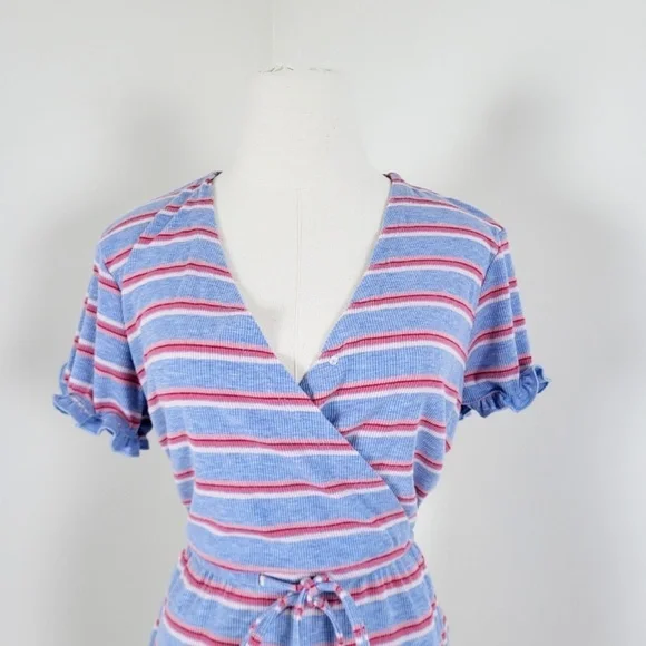 La Vie en Rose romper striped ruffles short rayon short sleeve summer spring - Picture 9 of 14